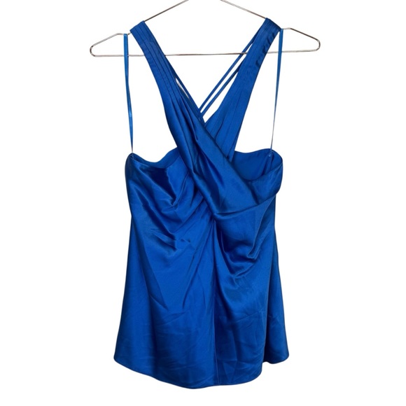 NEW Veronica Beard Stewart Satin Silk Blend Top Azure Blue Size 6 - Picture 5 of 10